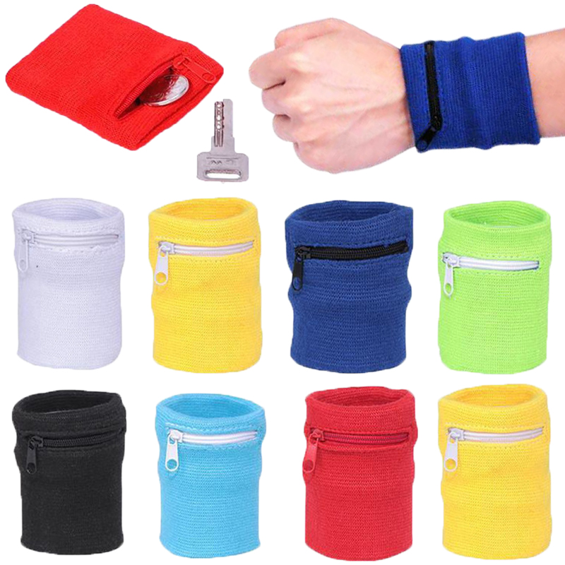 Sweat Band Wrist - Sports Wristband With Zipper Pouch Running